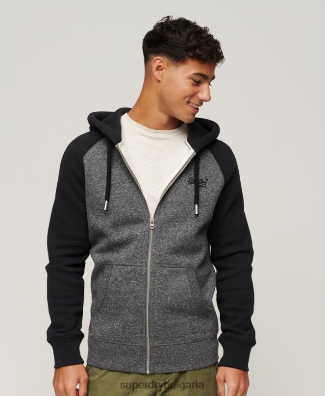 Superdry облекло N00H671 тъмно сив мъже Бейзболна качулка с цип от органичен памук