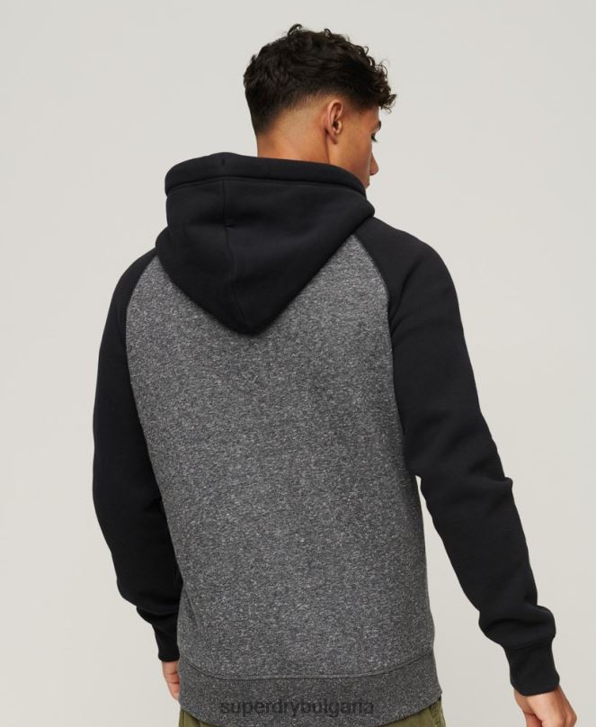 Superdry облекло N00H671 тъмно сив мъже Бейзболна качулка с цип от органичен памук