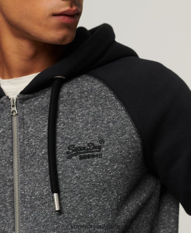 Superdry облекло N00H671 тъмно сив мъже Бейзболна качулка с цип от органичен памук