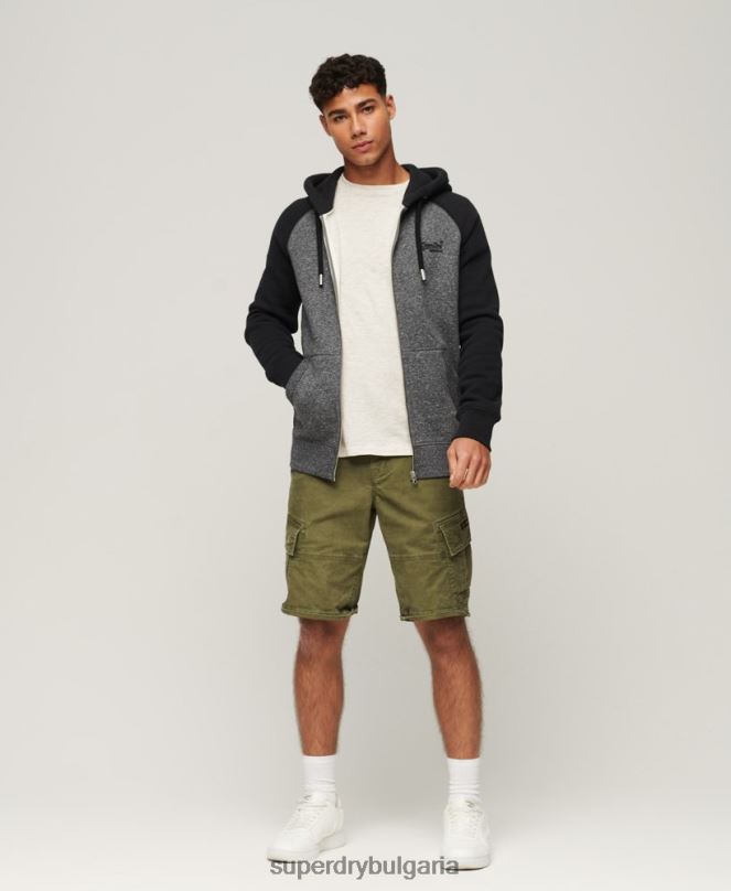 Superdry облекло N00H671 тъмно сив мъже Бейзболна качулка с цип от органичен памук