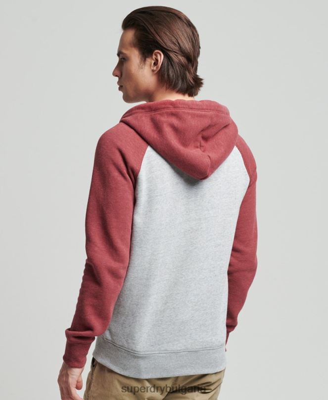 Superdry облекло N00H674 светло сив мъже качулка с ретро бейзболно лого от органичен памук