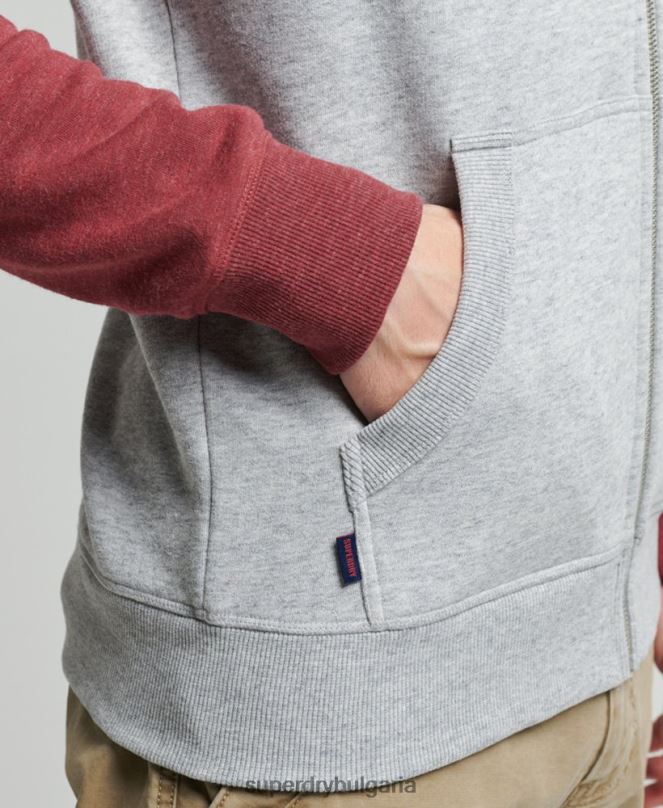 Superdry облекло N00H674 светло сив мъже качулка с ретро бейзболно лого от органичен памук