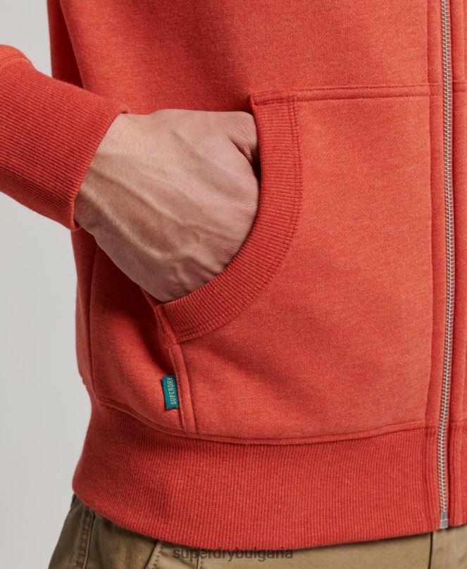 Superdry облекло N00H675 оранжево мъже ретро суичър с цип с бродирано лого