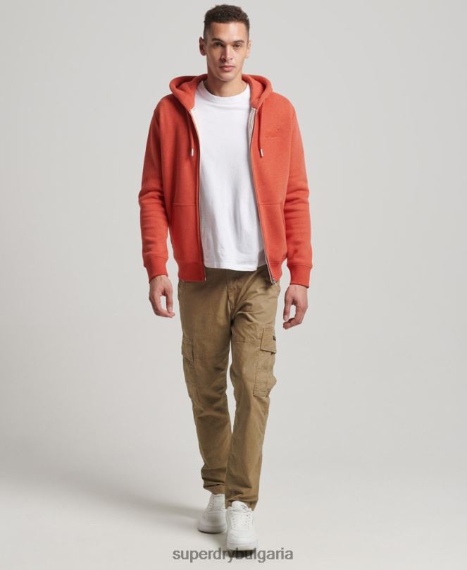 Superdry облекло N00H675 оранжево мъже ретро суичър с цип с бродирано лого