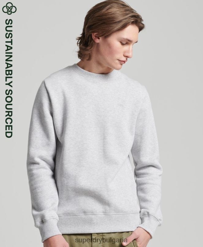 Superdry облекло N00H678 светло сив мъже ретро суичър с лого от органичен памук