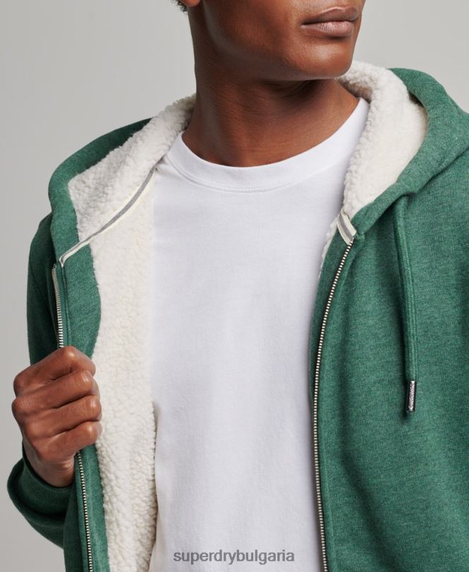 Superdry облекло N00H679 зелено мъже есенциална суичър с качулка с цип с подплата