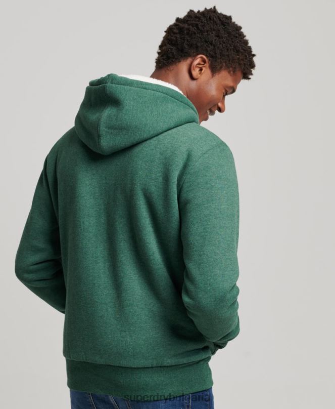 Superdry облекло N00H679 зелено мъже есенциална суичър с качулка с цип с подплата