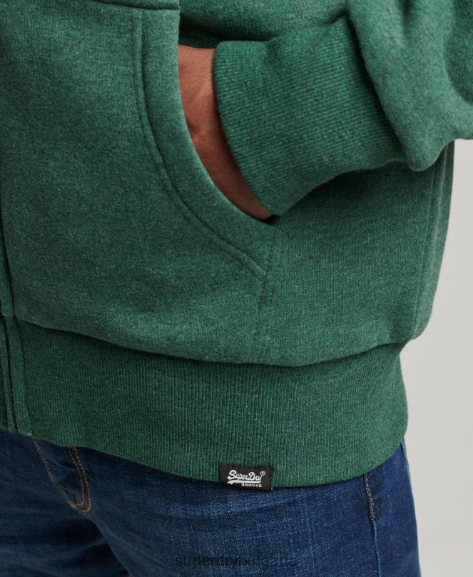 Superdry облекло N00H679 зелено мъже есенциална суичър с качулка с цип с подплата