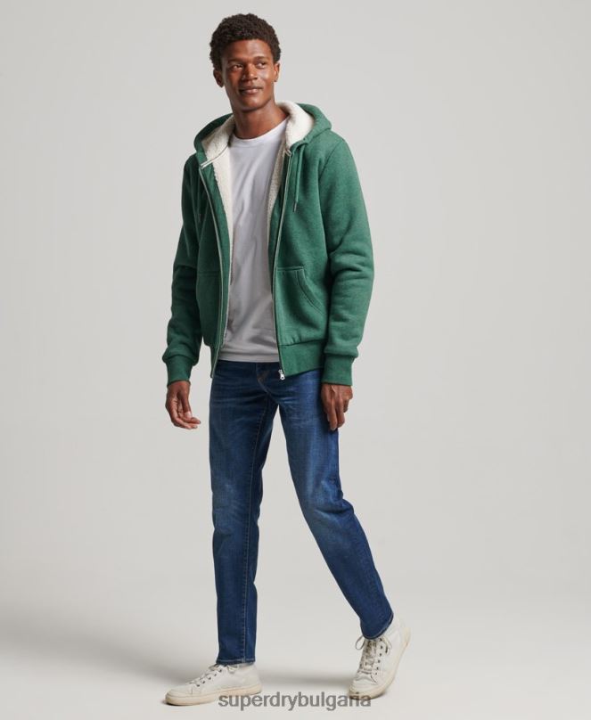 Superdry облекло N00H679 зелено мъже есенциална суичър с качулка с цип с подплата
