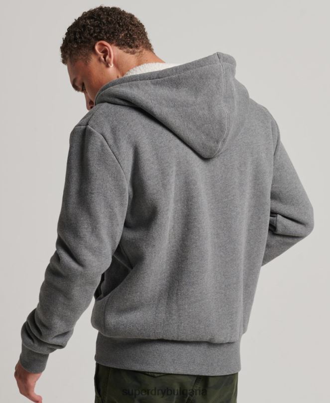 Superdry облекло N00H680 сиво мъже есенциална суичър с качулка с цип с подплата