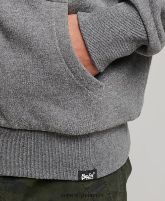 Superdry облекло N00H680 сиво мъже есенциална суичър с качулка с цип с подплата
