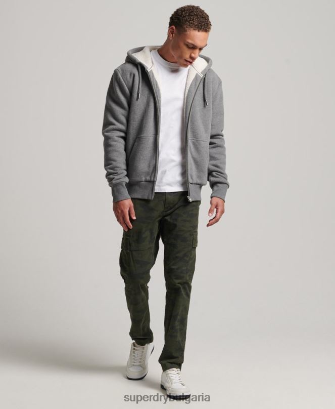 Superdry облекло N00H680 сиво мъже есенциална суичър с качулка с цип с подплата