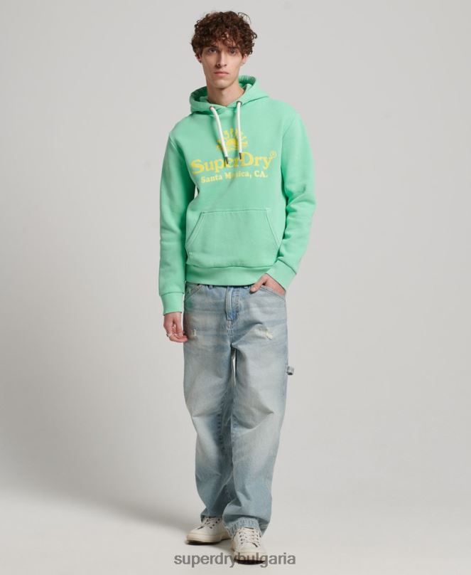 Superdry облекло N00H681 зелено мъже неонова качулка за винтидж място