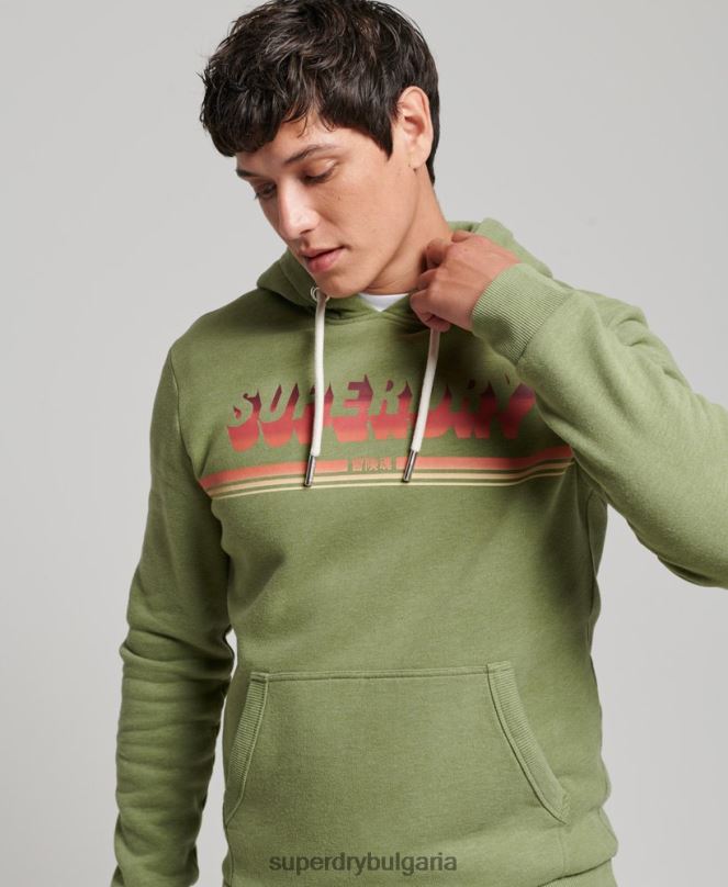 Superdry облекло N00H684 зелено мъже ретро сенчеста качулка