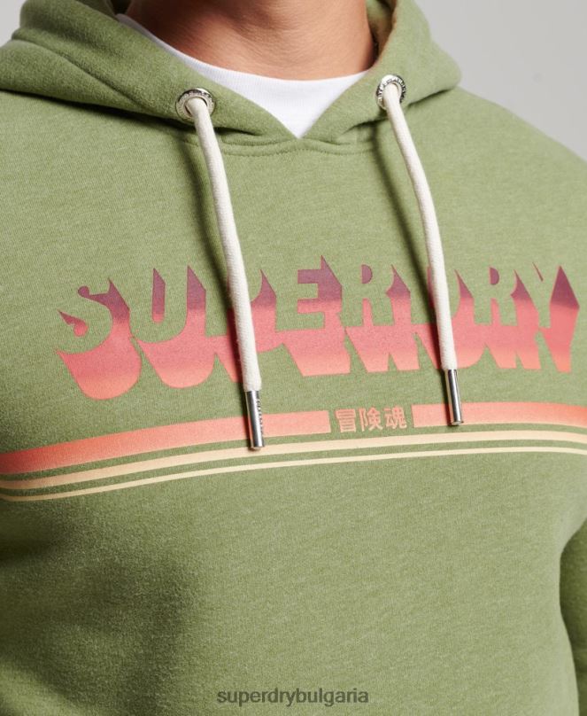 Superdry облекло N00H684 зелено мъже ретро сенчеста качулка