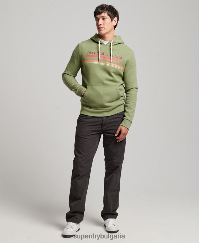 Superdry облекло N00H684 зелено мъже ретро сенчеста качулка