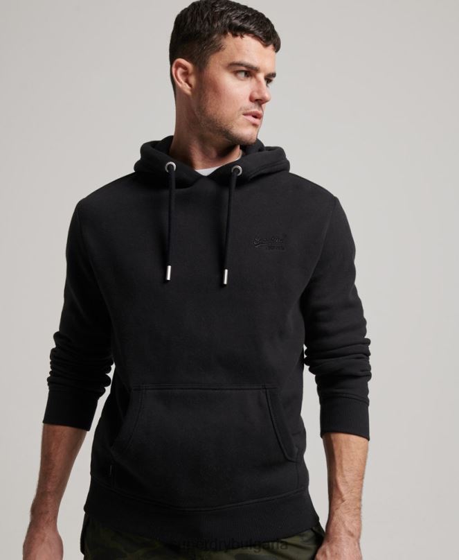 Superdry облекло N00H685 черен мъже ретро суичър с бродирано лого