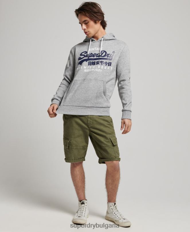 Superdry облекло N00H686 сиво мъже ретро качулка с лого от органичен памук