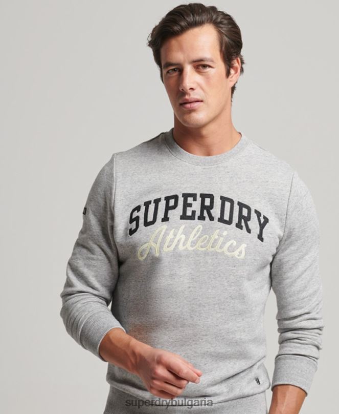 Superdry облекло N00H687 сиво мъже ретро атлетичен суичър за фитнес