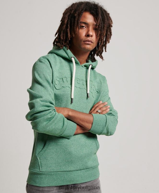 Superdry облекло N00H691 зелено мъже ретро суичър с релефна качулка