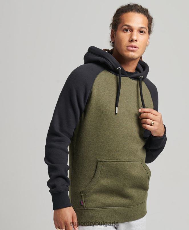 Superdry облекло N00H696 зелено мъже бейзболна качулка с винтидж лого от органичен памук