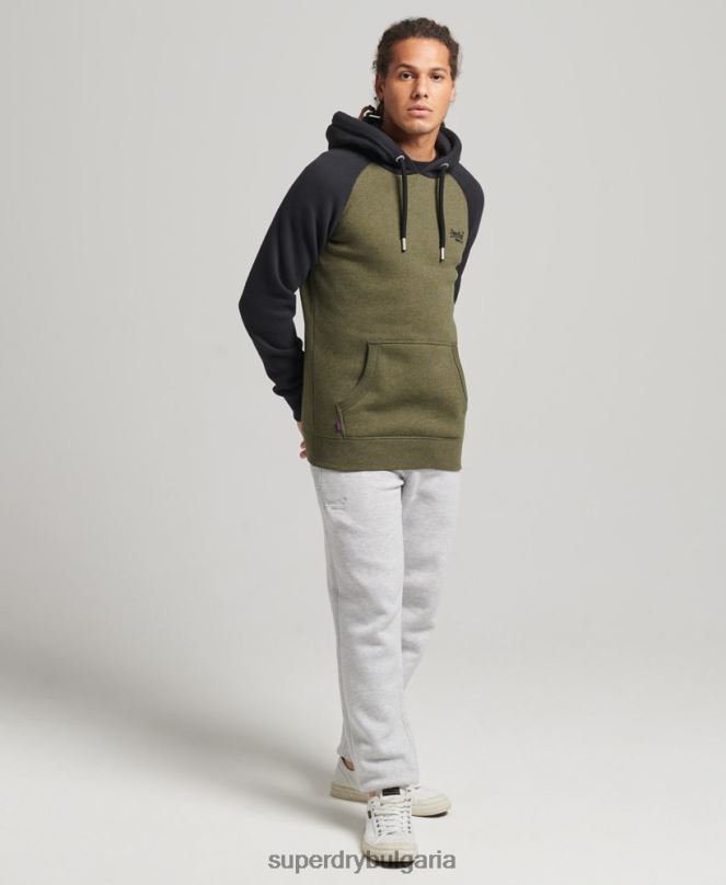 Superdry облекло N00H696 зелено мъже бейзболна качулка с винтидж лого от органичен памук