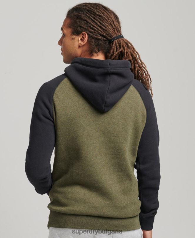Superdry облекло N00H696 зелено мъже бейзболна качулка с винтидж лого от органичен памук