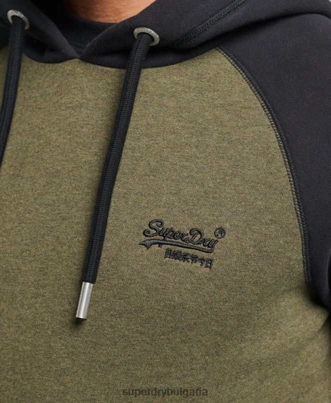 Superdry облекло N00H696 зелено мъже бейзболна качулка с винтидж лого от органичен памук