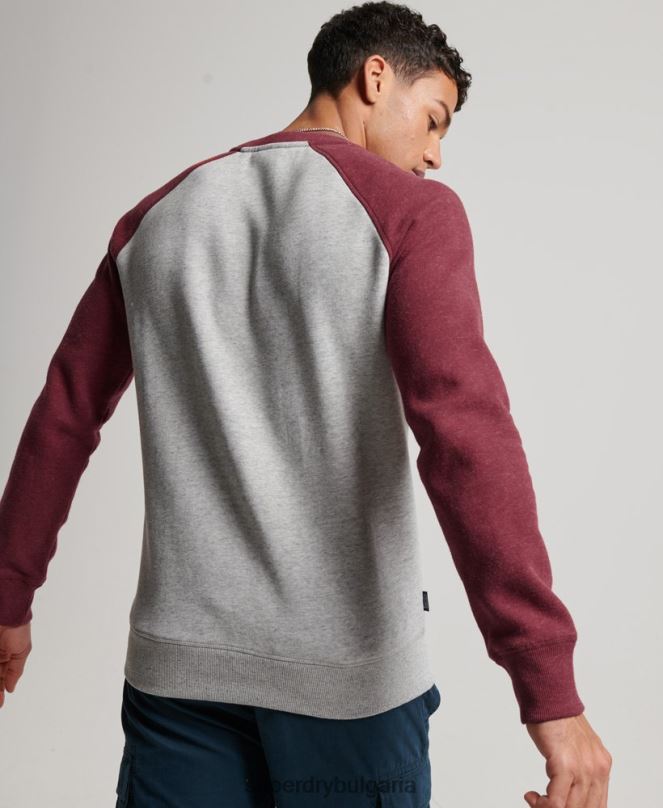Superdry облекло N00H699 светло сив мъже суитшърт на бейзболния екип