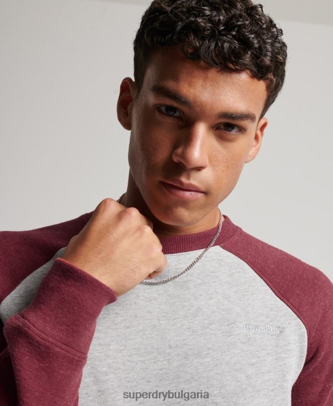 Superdry облекло N00H699 светло сив мъже суитшърт на бейзболния екип