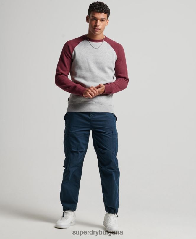 Superdry облекло N00H699 светло сив мъже суитшърт на бейзболния екип