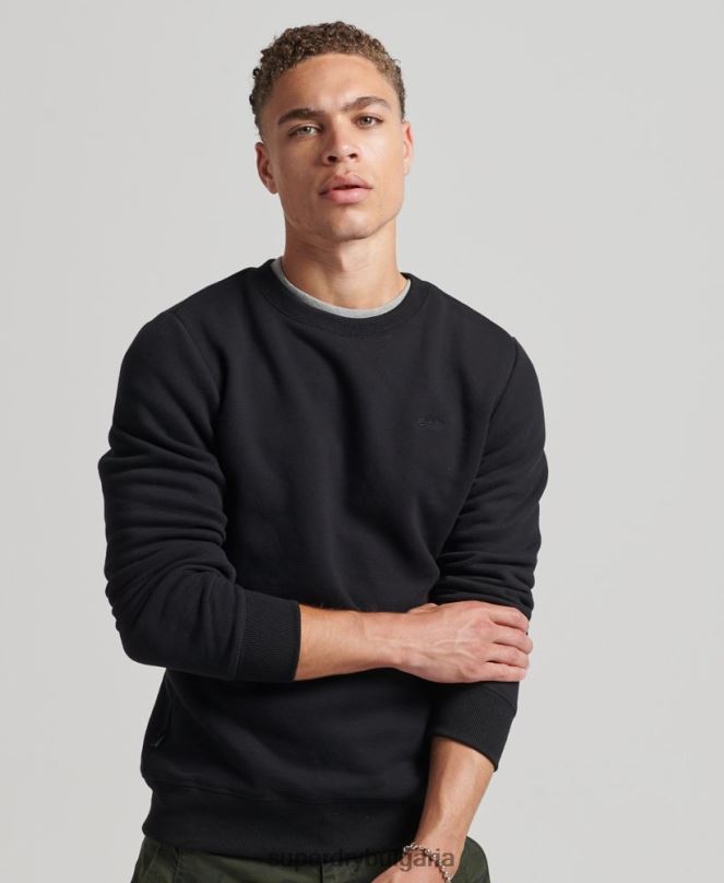 Superdry облекло N00H701 черен мъже органичен памук есенциален лого екипаж суичър