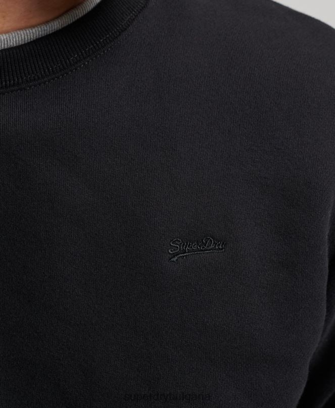 Superdry облекло N00H701 черен мъже органичен памук есенциален лого екипаж суичър
