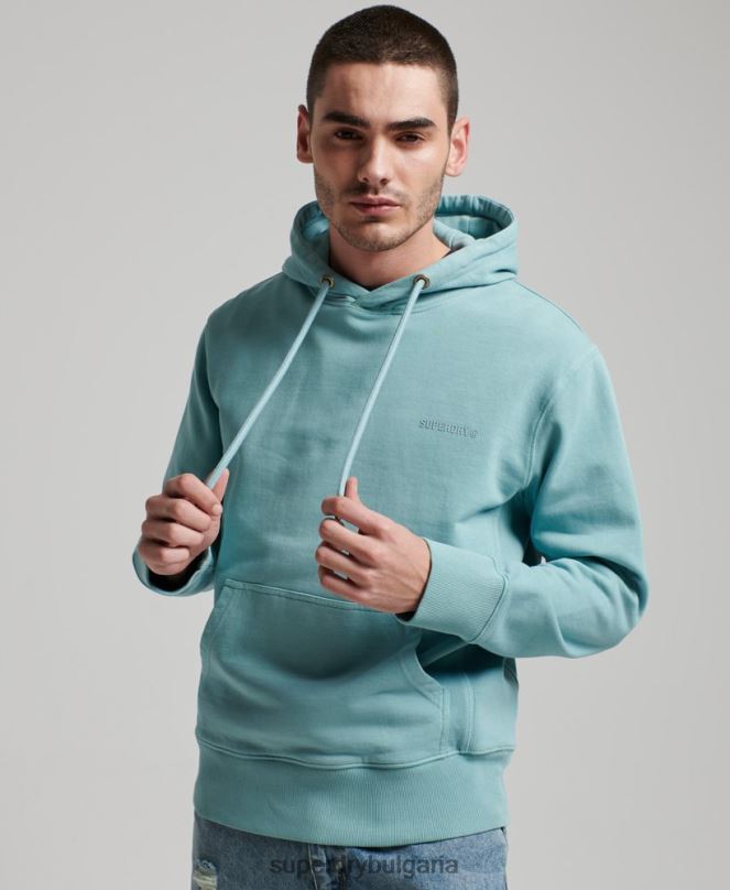 Superdry облекло N00H702 светло синьо мъже есенциален прекалено боядисан качулка