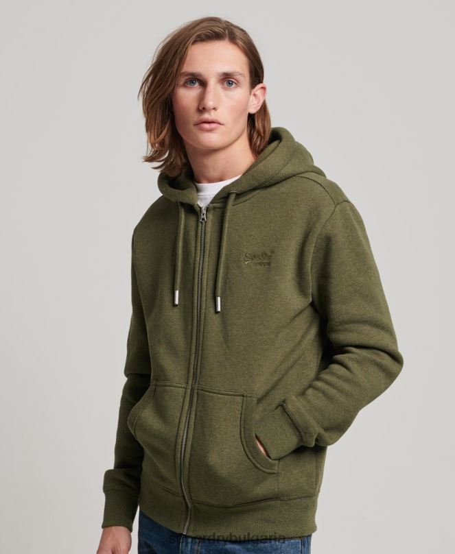 Superdry облекло N00H703 каки мъже ретро суичър с цип с бродирано лого