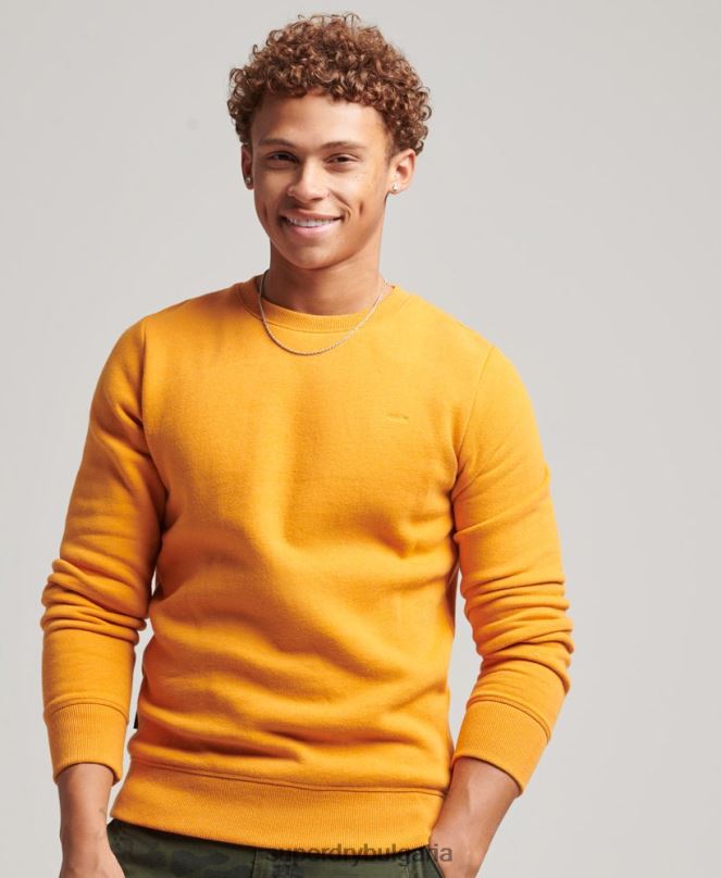 Superdry облекло N00H705 жълто мъже органичен памук есенциален лого екипаж суичър