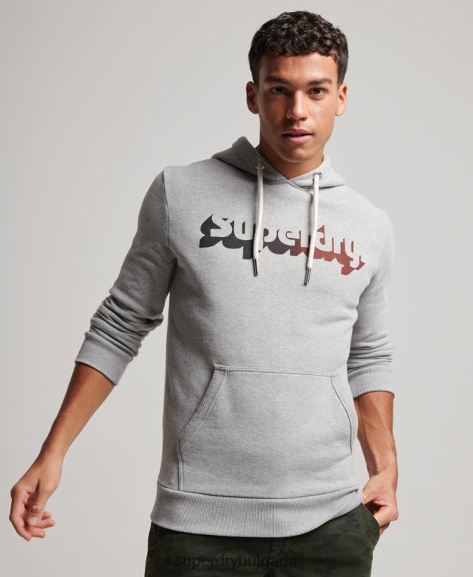 Superdry облекло N00H706 светло сив мъже ретро сенчеста качулка