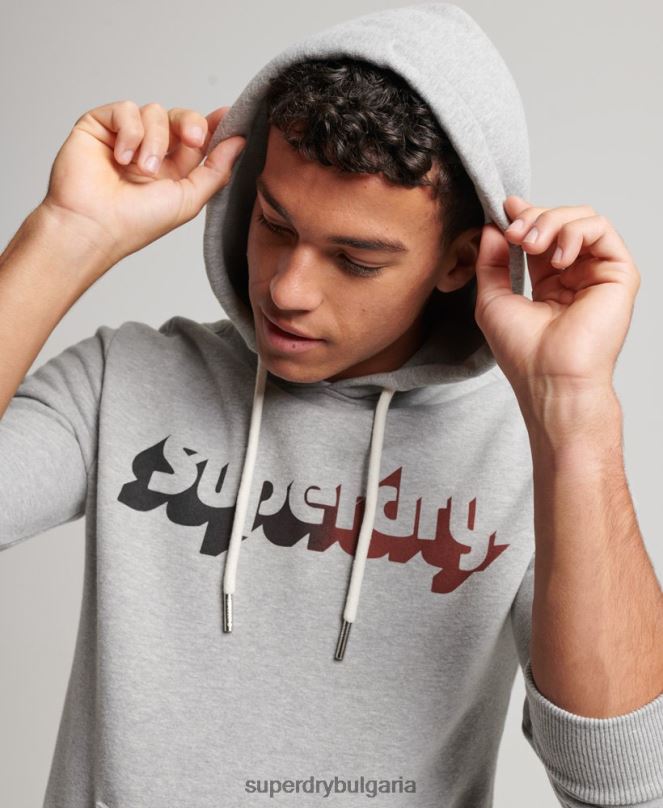 Superdry облекло N00H706 светло сив мъже ретро сенчеста качулка