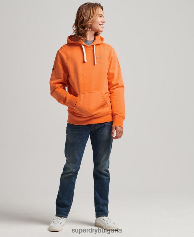Superdry облекло N00H707 оранжево мъже суичър с графична качулка в гората