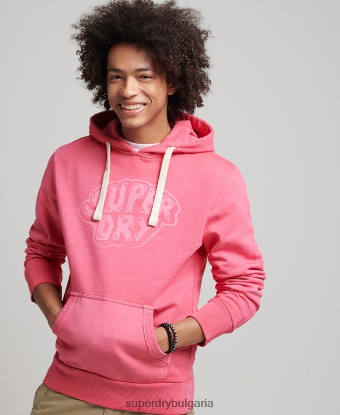 Superdry облекло N00H708 розово мъже суичър с графична качулка в гората