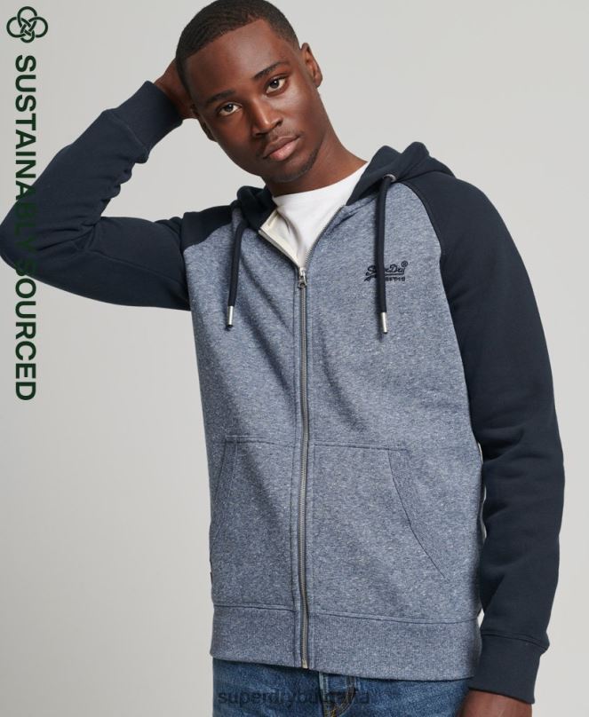 Superdry облекло N00H709 син мъже качулка с ретро бейзболно лого от органичен памук