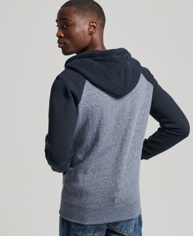 Superdry облекло N00H709 син мъже качулка с ретро бейзболно лого от органичен памук