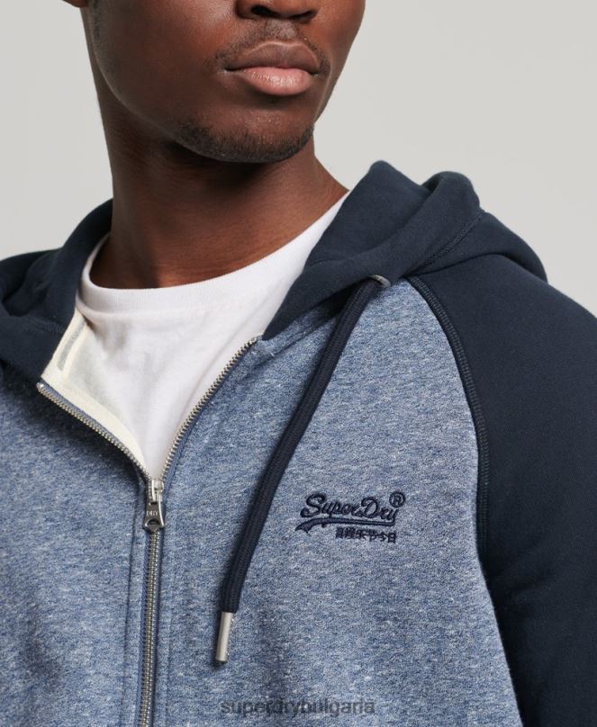 Superdry облекло N00H709 син мъже качулка с ретро бейзболно лого от органичен памук