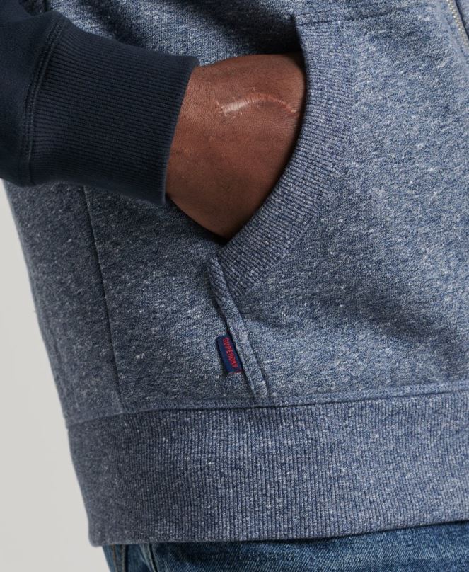 Superdry облекло N00H709 син мъже качулка с ретро бейзболно лого от органичен памук