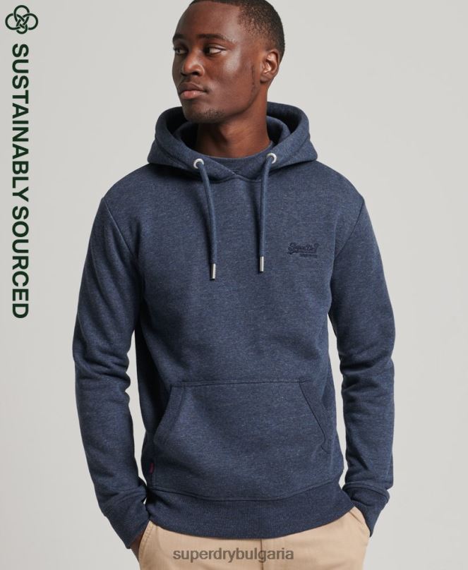 Superdry облекло N00H713 военноморски флот мъже качулка с ретро лого от органичен памук