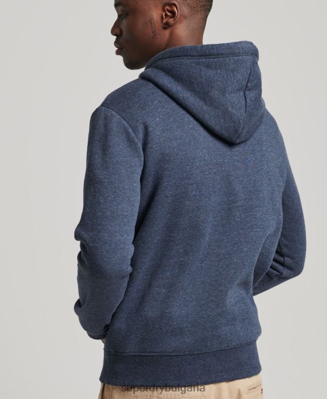 Superdry облекло N00H713 военноморски флот мъже качулка с ретро лого от органичен памук