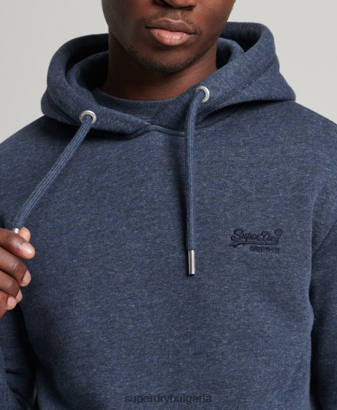 Superdry облекло N00H713 военноморски флот мъже качулка с ретро лого от органичен памук
