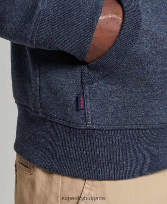 Superdry облекло N00H713 военноморски флот мъже качулка с ретро лого от органичен памук