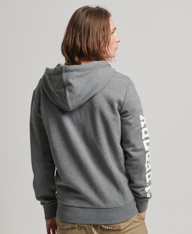Superdry облекло N00H714 сиво мъже спортна качулка с цип за фитнес