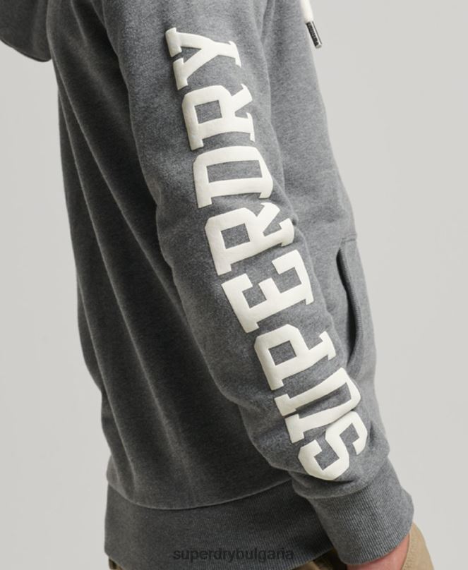 Superdry облекло N00H714 сиво мъже спортна качулка с цип за фитнес